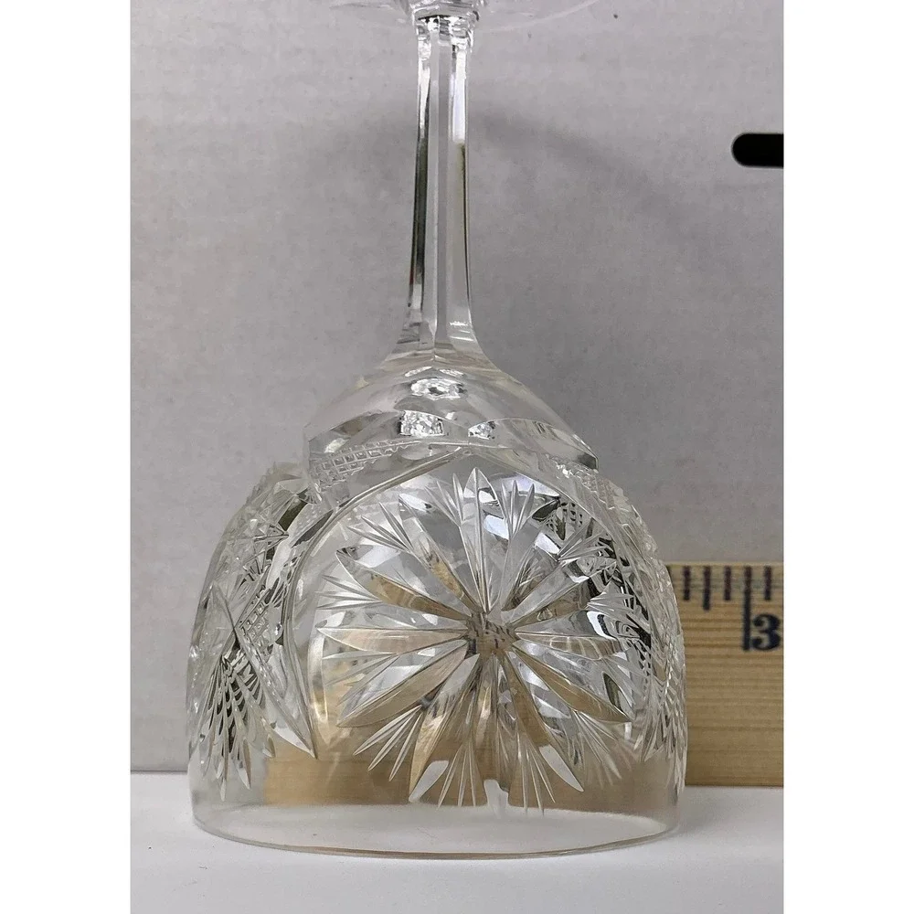 Set of 6 Cut Glass Goblets‎ Starburst Etched Stemware Vintage Style Clear 4.5